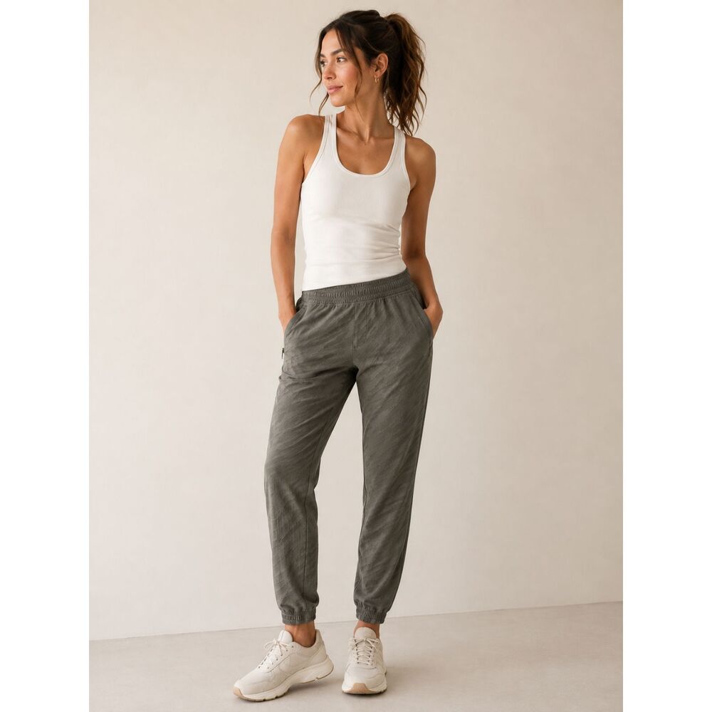 Athleta Brooklyn Textured Jogger Pants 8 Gray Olive Jacquard Travel Athleisure